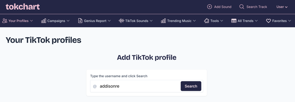 Search field with username typed in