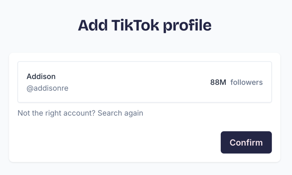 Profile found with Confirm button