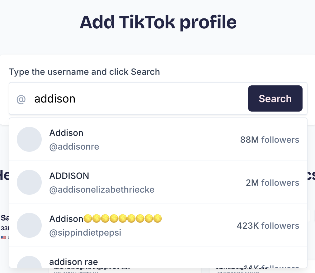 Search results showing multiple matching profiles